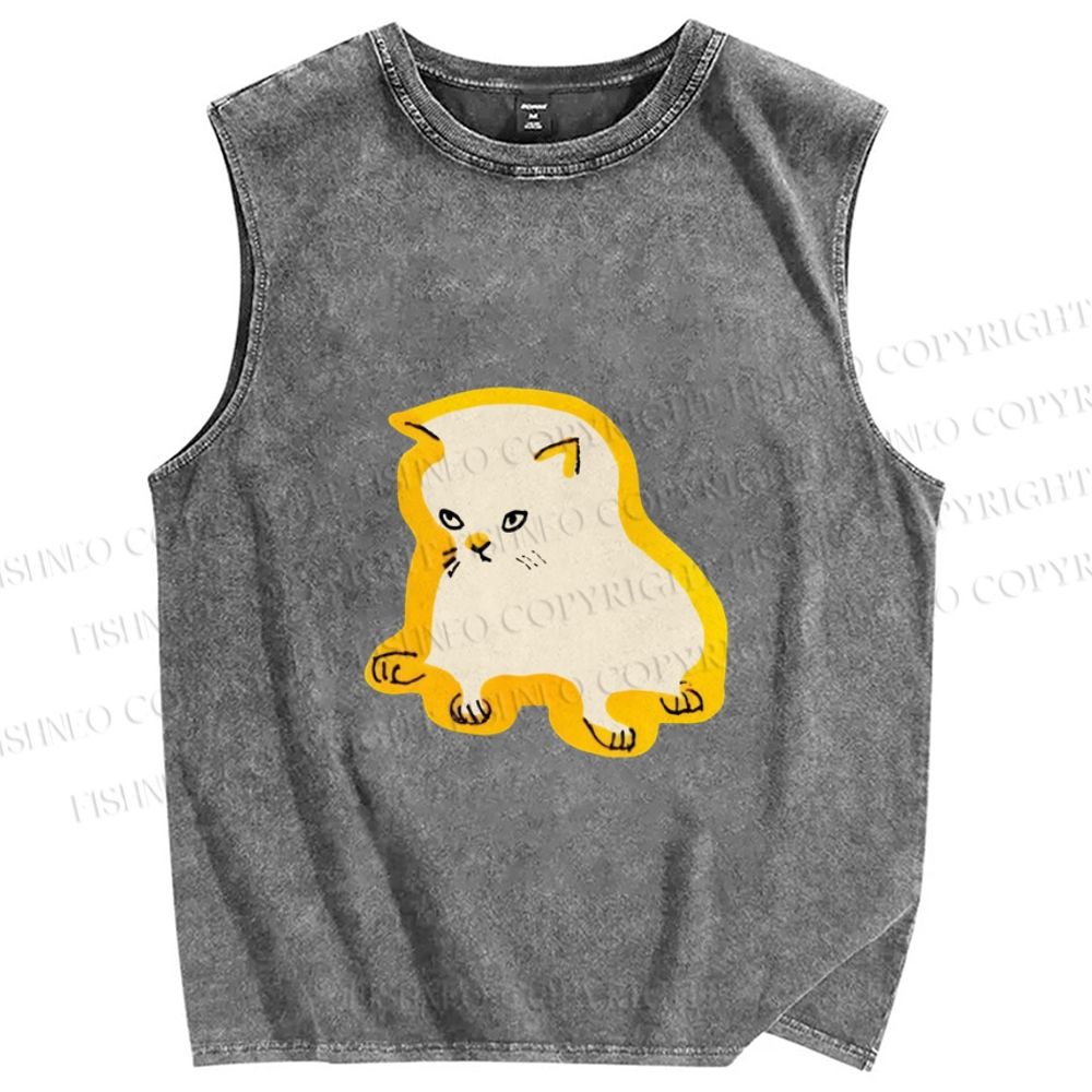 Unisex Cat Not Happy Printed Washed Tank Top