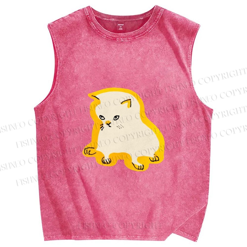 Unisex Cat Not Happy Printed Washed Tank Top