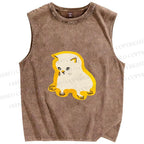 Unisex Cat Not Happy Printed Washed Tank Top