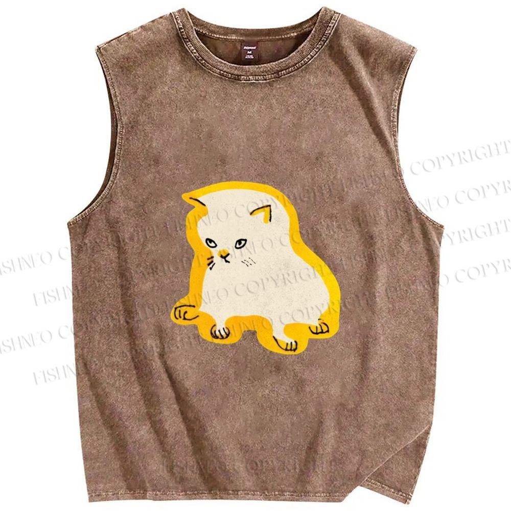 Unisex Cat Not Happy Printed Washed Tank Top