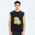 Unisex Cat Not Happy Printed Washed Tank Top