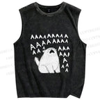 Unisex Screaming Cat AAAAA Printed Washed Tank Top