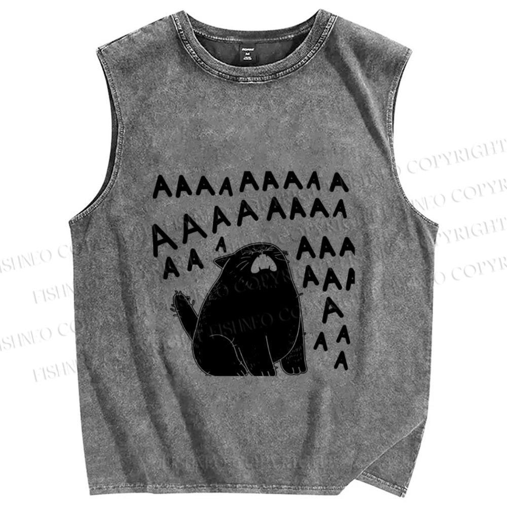 Unisex Screaming Cat AAAAA Printed Washed Tank Top