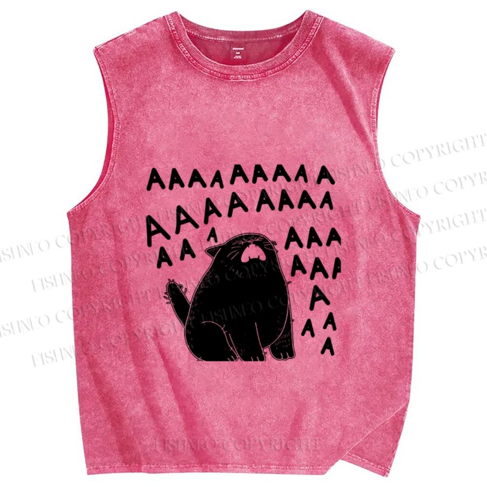 Unisex Screaming Cat AAAAA Printed Washed Tank Top