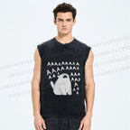 Unisex Screaming Cat AAAAA Printed Washed Tank Top