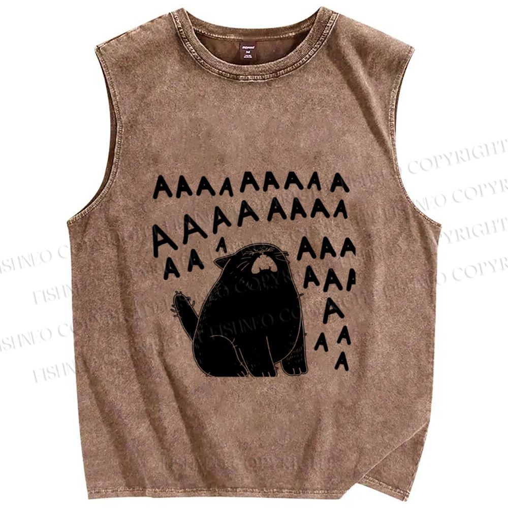 Unisex Screaming Cat AAAAA Printed Washed Tank Top