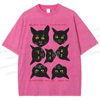 Unisex Black Cat Printed Washed Tee