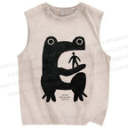 Unisex One Step Closer Frog Printed Washed Tank Top