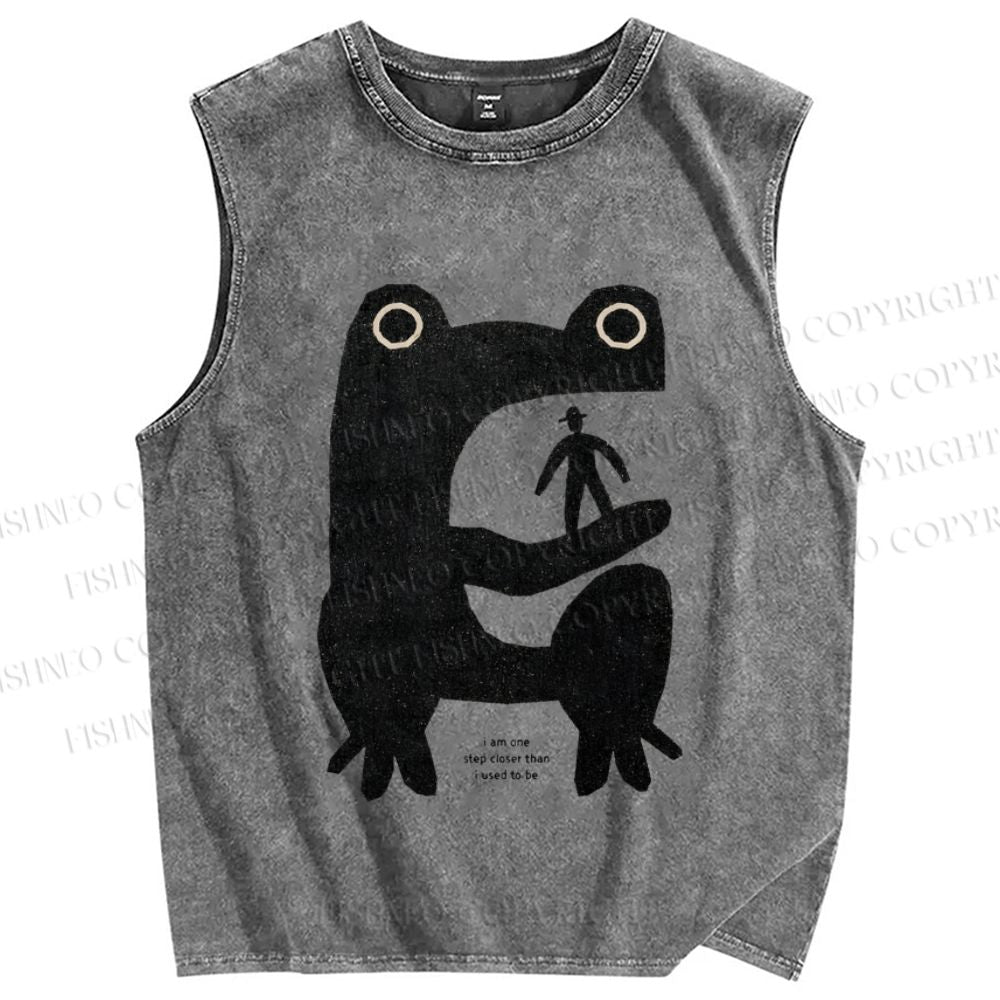 Unisex One Step Closer Frog Printed Washed Tank Top