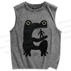 Unisex One Step Closer Frog Printed Washed Tank Top