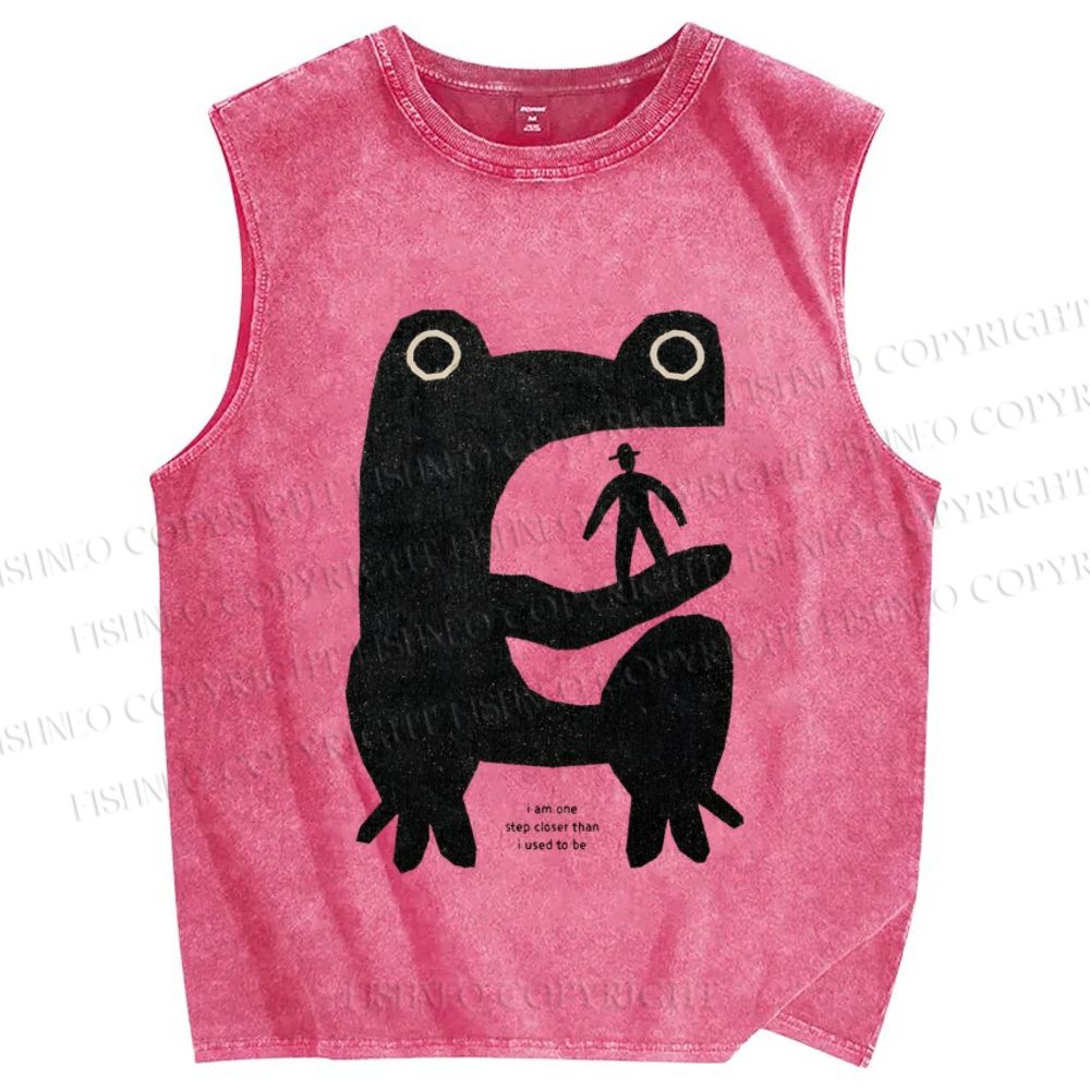 Unisex One Step Closer Frog Printed Washed Tank Top