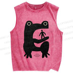 Unisex One Step Closer Frog Printed Washed Tank Top