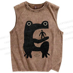 Unisex One Step Closer Frog Printed Washed Tank Top