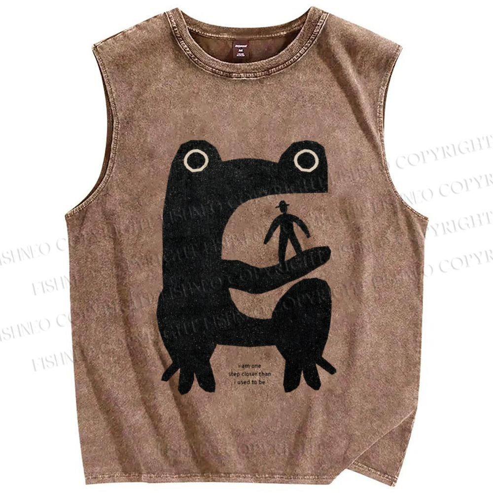 Unisex One Step Closer Frog Printed Washed Tank Top