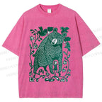 Unisex Bear and Little Girl Printed Washed Tee