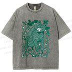 Unisex Bear and Little Girl Printed Washed Tee