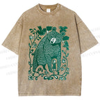 Unisex Bear and Little Girl Printed Washed Tee