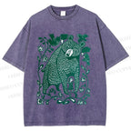 Unisex Bear and Little Girl Printed Washed Tee