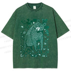 Unisex Bear and Little Girl Printed Washed Tee