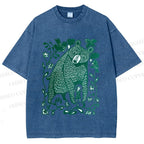 Unisex Bear and Little Girl Printed Washed Tee