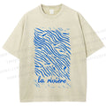 Unisex Sea Wave Fish Printed Washed Tee