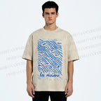 Unisex Sea Wave Fish Printed Washed Tee
