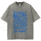 Unisex Sea Wave Fish Printed Washed Tee