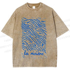 Unisex Sea Wave Fish Printed Washed Tee