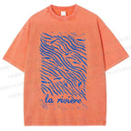 Unisex Sea Wave Fish Printed Washed Tee