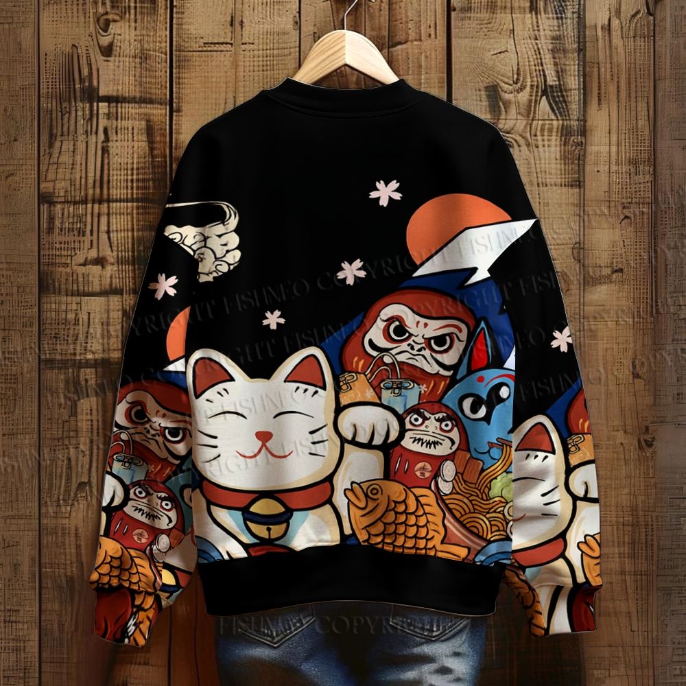 Traditional Japanese Elements Printed Sweatshirt
