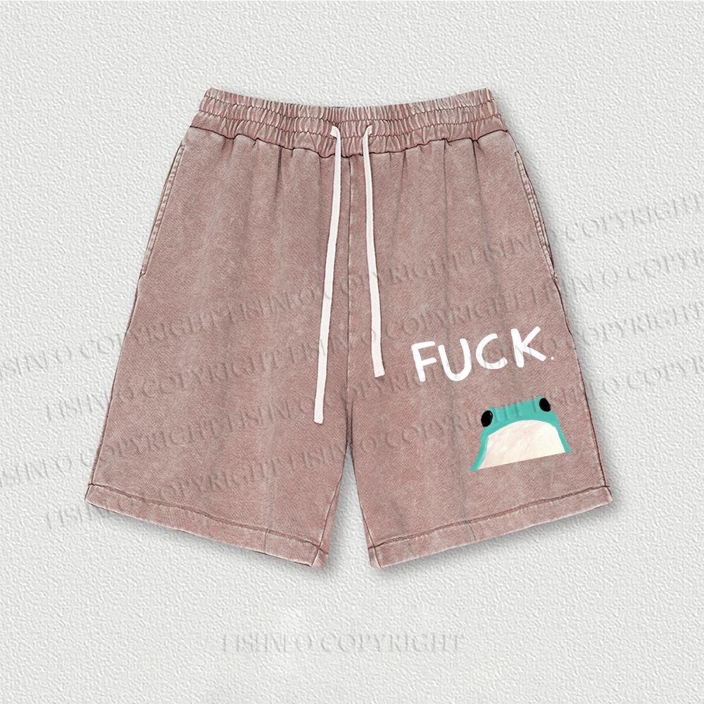 Fuck Frog Printed Washed Vintage Shorts