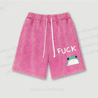 Fuck Frog Printed Washed Vintage Shorts