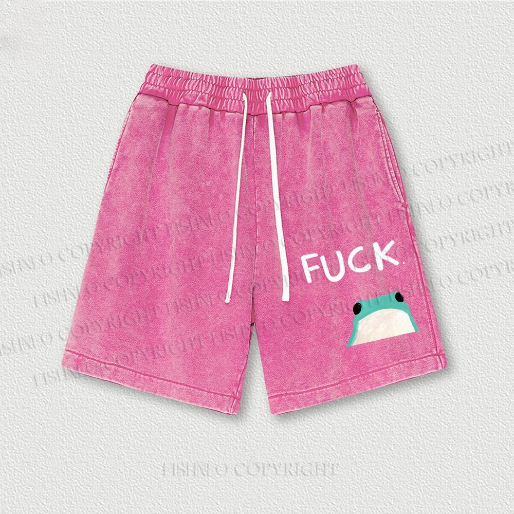 Fuck Frog Printed Washed Vintage Shorts