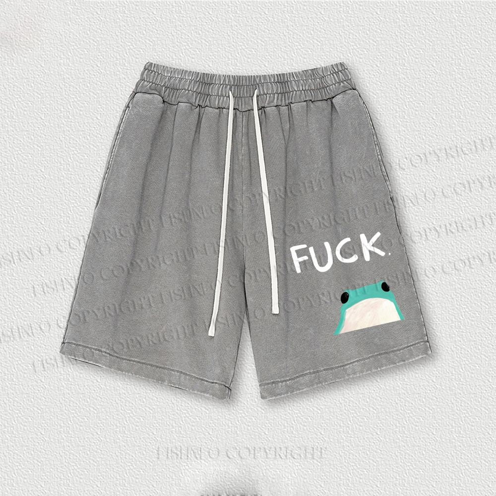 Fuck Frog Printed Washed Vintage Shorts