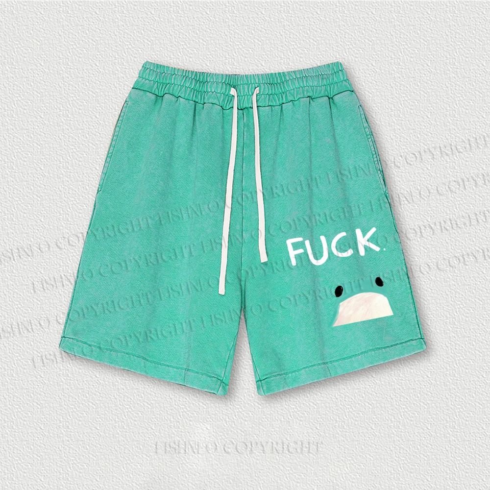 Fuck Frog Printed Washed Vintage Shorts