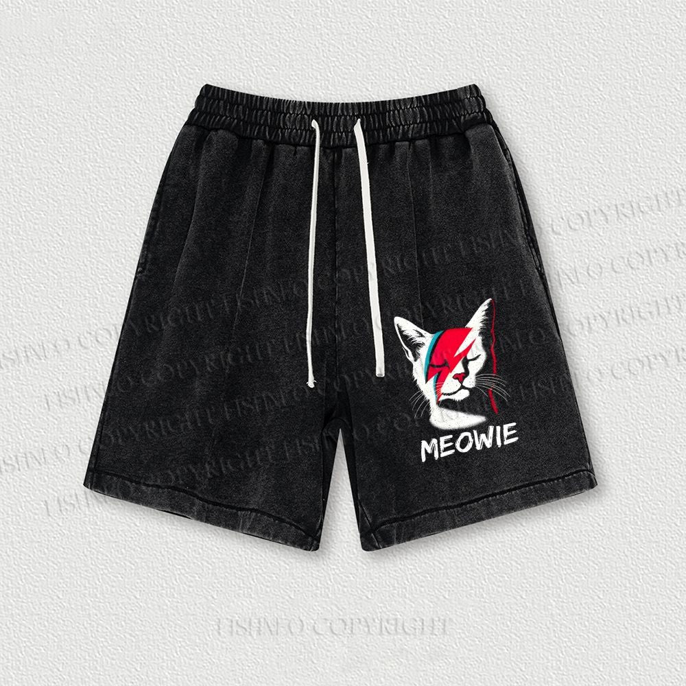 Artistic Cat Printed Washed Vintage Shorts