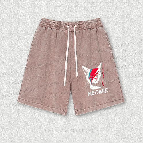 Artistic Cat Printed Washed Vintage Shorts