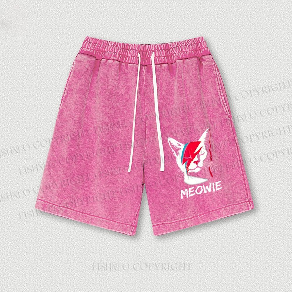 Artistic Cat Printed Washed Vintage Shorts