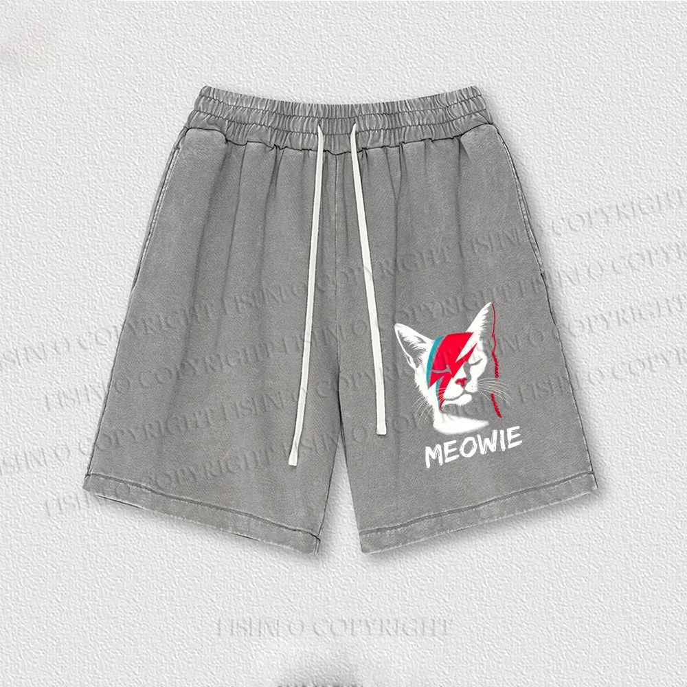 Artistic Cat Printed Washed Vintage Shorts