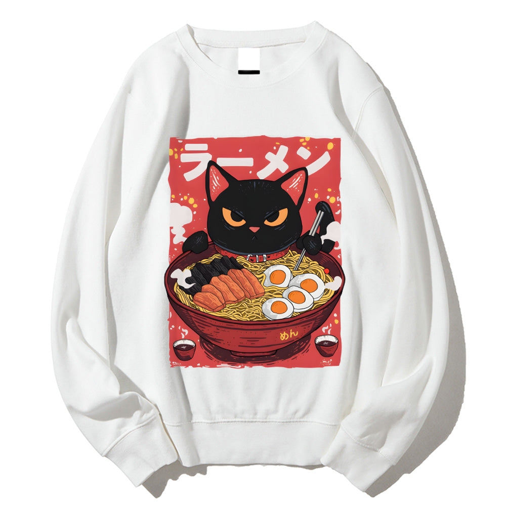 Cat eating ramen Cotton Sweatshirt