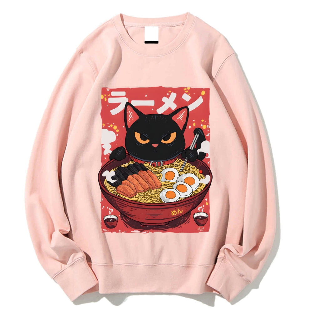 Cat eating ramen Cotton Sweatshirt