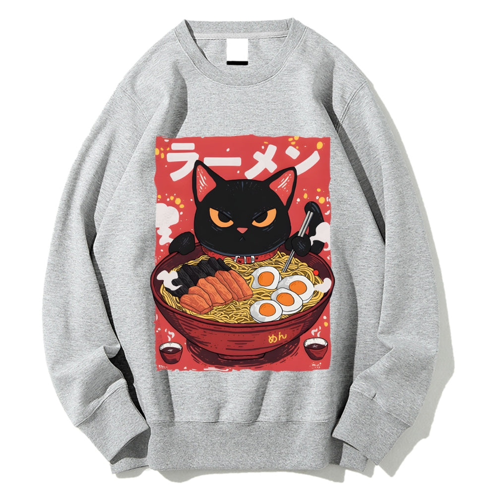 Cat eating ramen Cotton Sweatshirt
