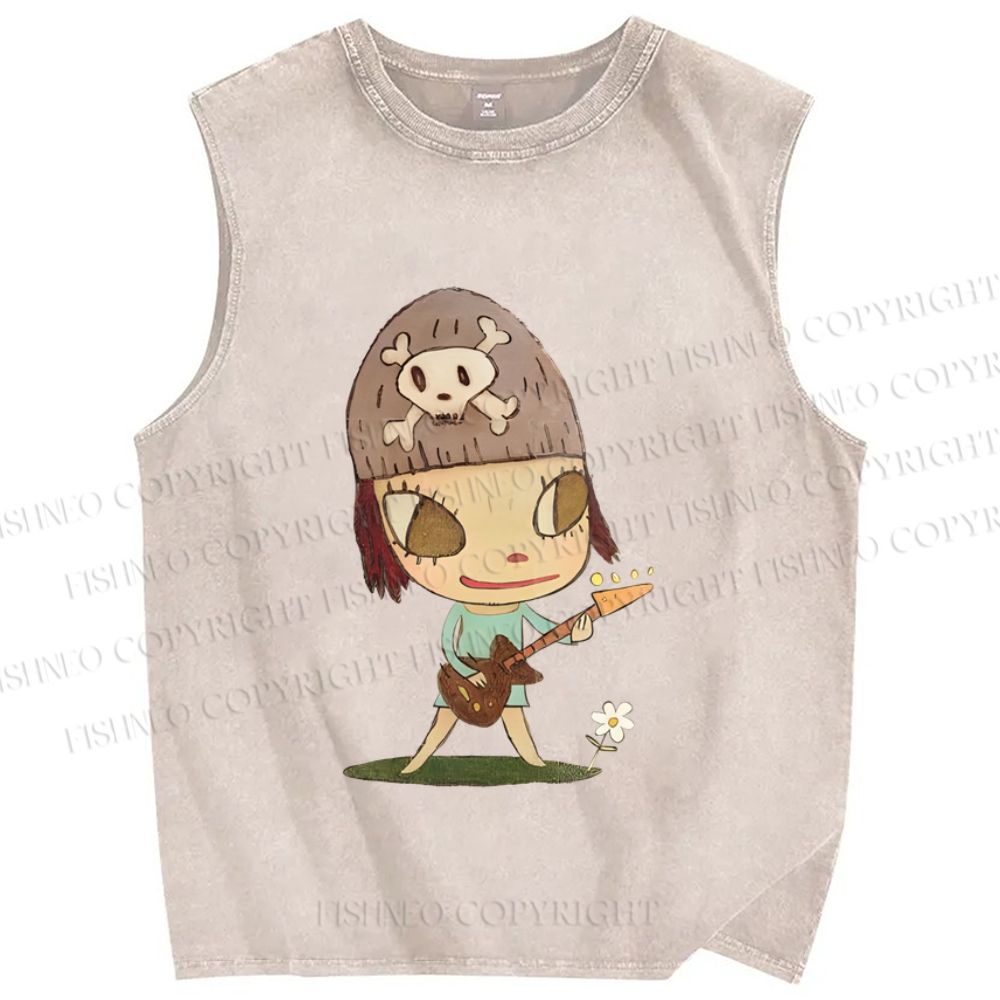Unisex Yoshitomo Nara Guitar Printed Washed Tank Top