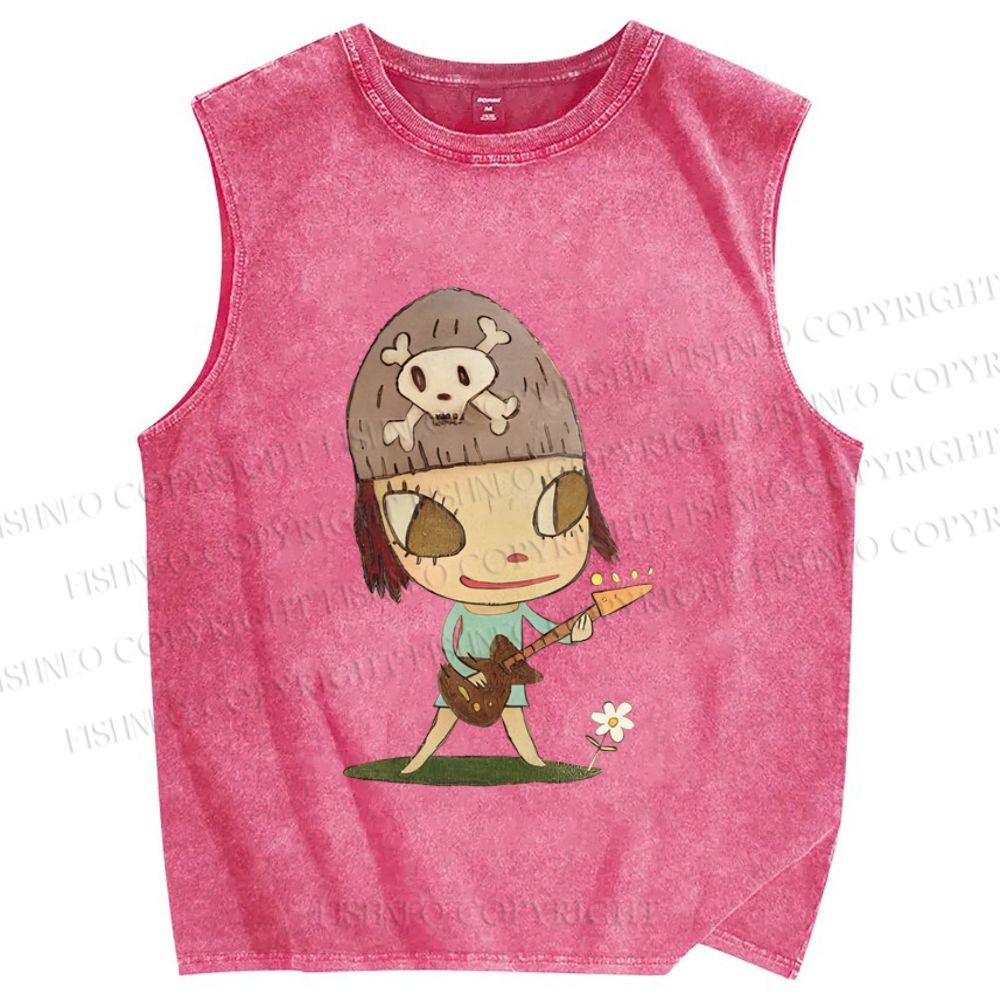 Unisex Yoshitomo Nara Guitar Printed Washed Tank Top
