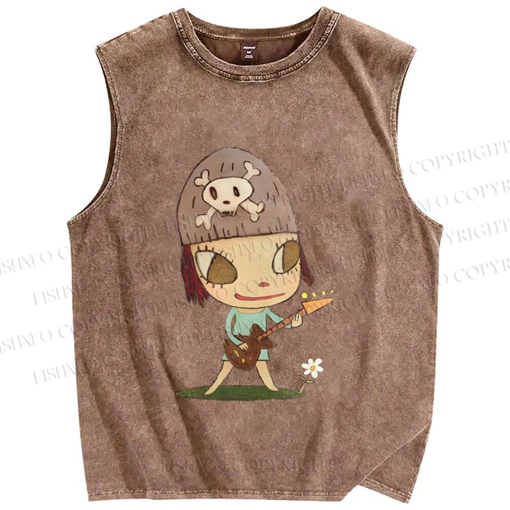 Unisex Yoshitomo Nara Guitar Printed Washed Tank Top