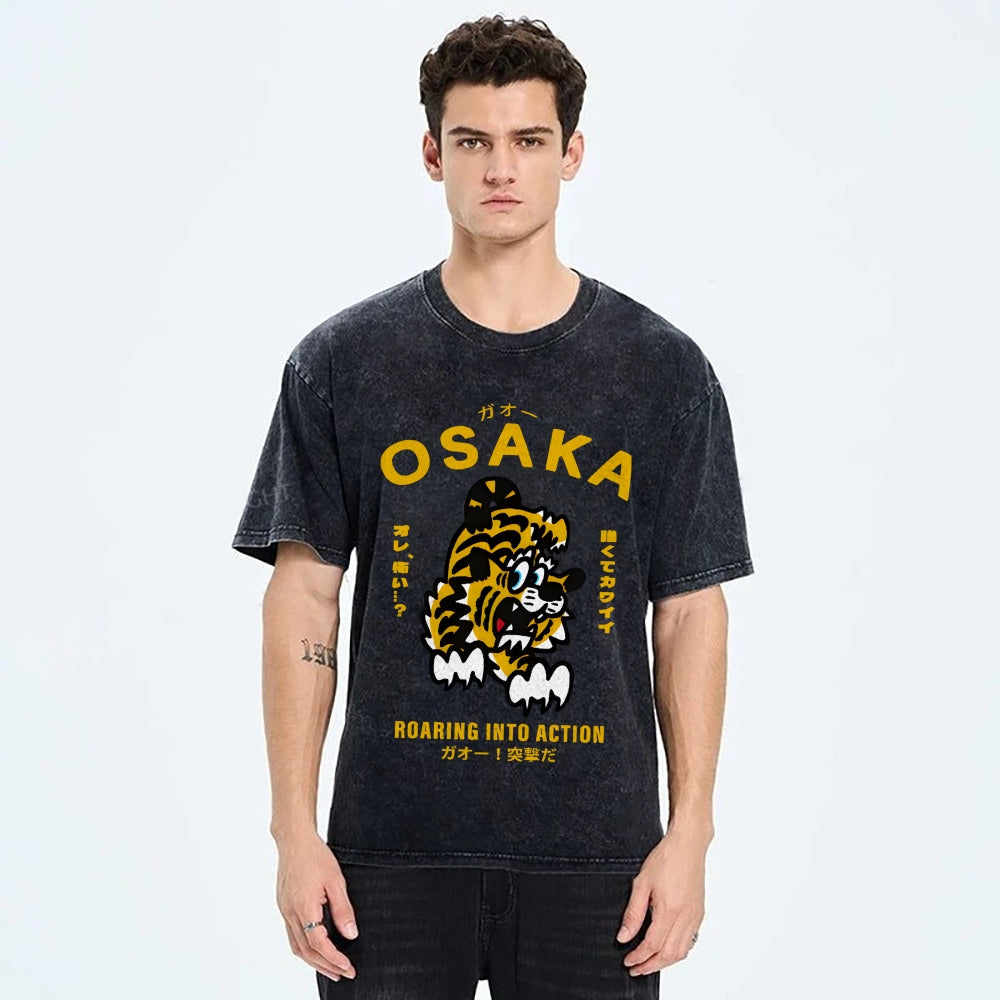 Osaka Tiger Vintage Wash Japanese Design T-Shirt