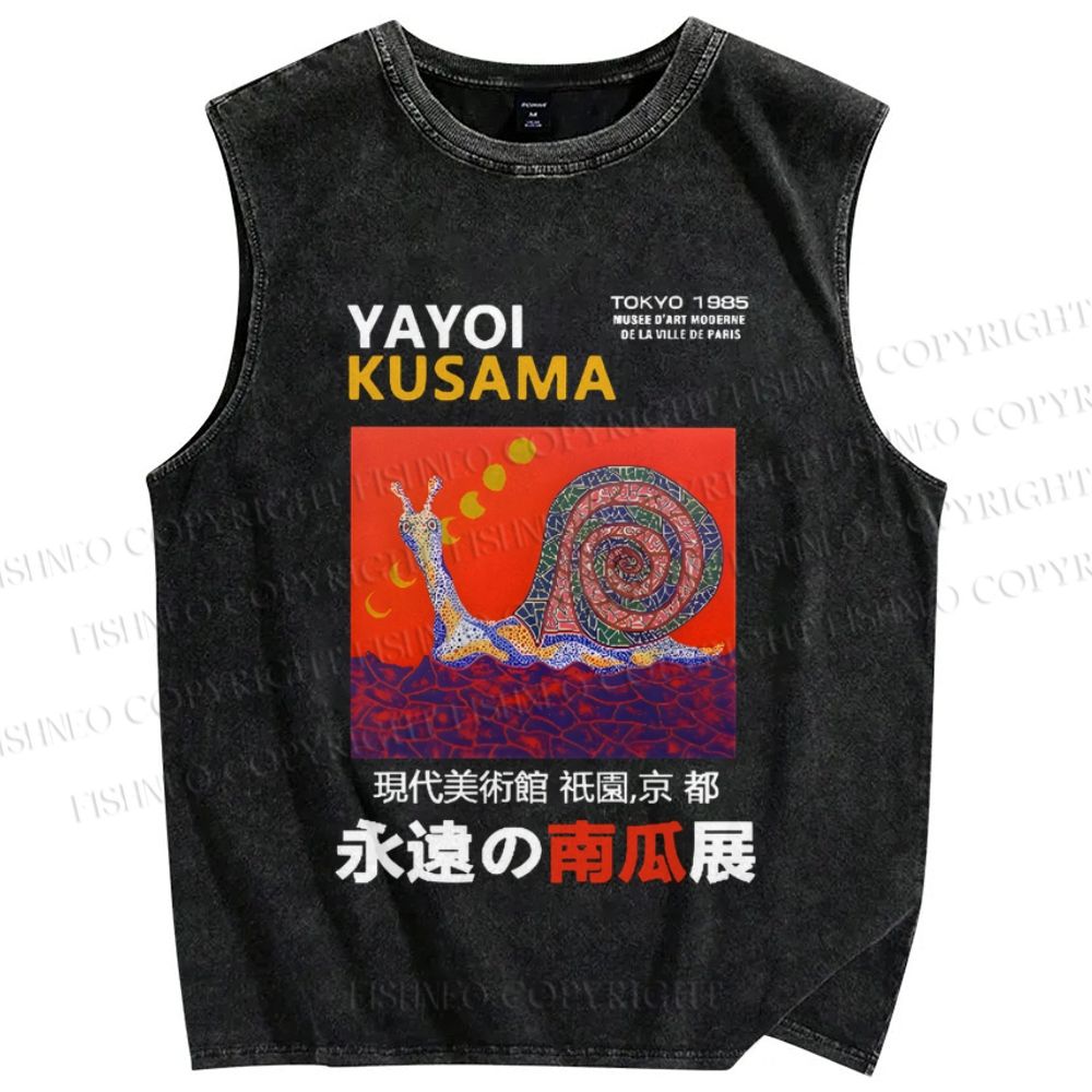 Unisex Japanese Yayoi Kusama Snail Printed Washed Tank Top