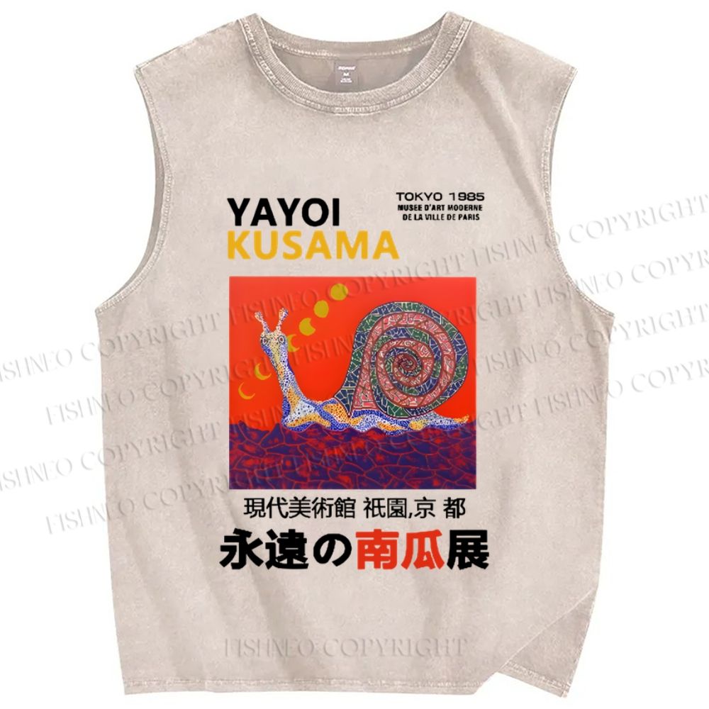 Unisex Japanese Yayoi Kusama Snail Printed Washed Tank Top