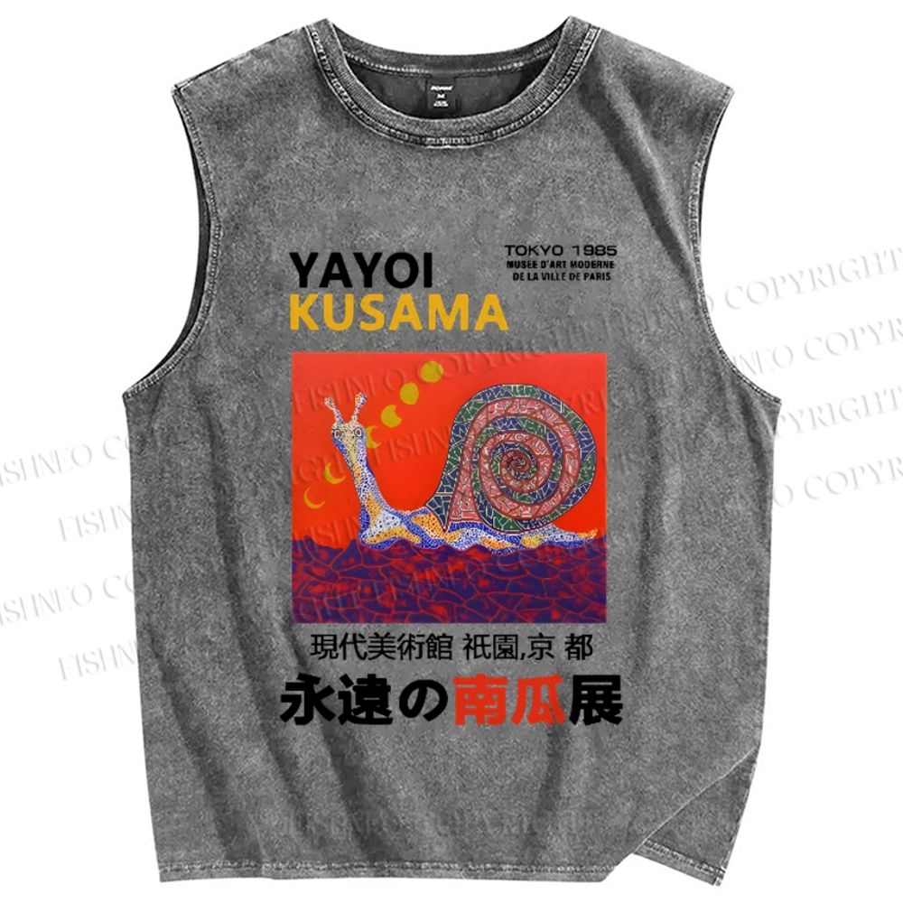 Unisex Japanese Yayoi Kusama Snail Printed Washed Tank Top