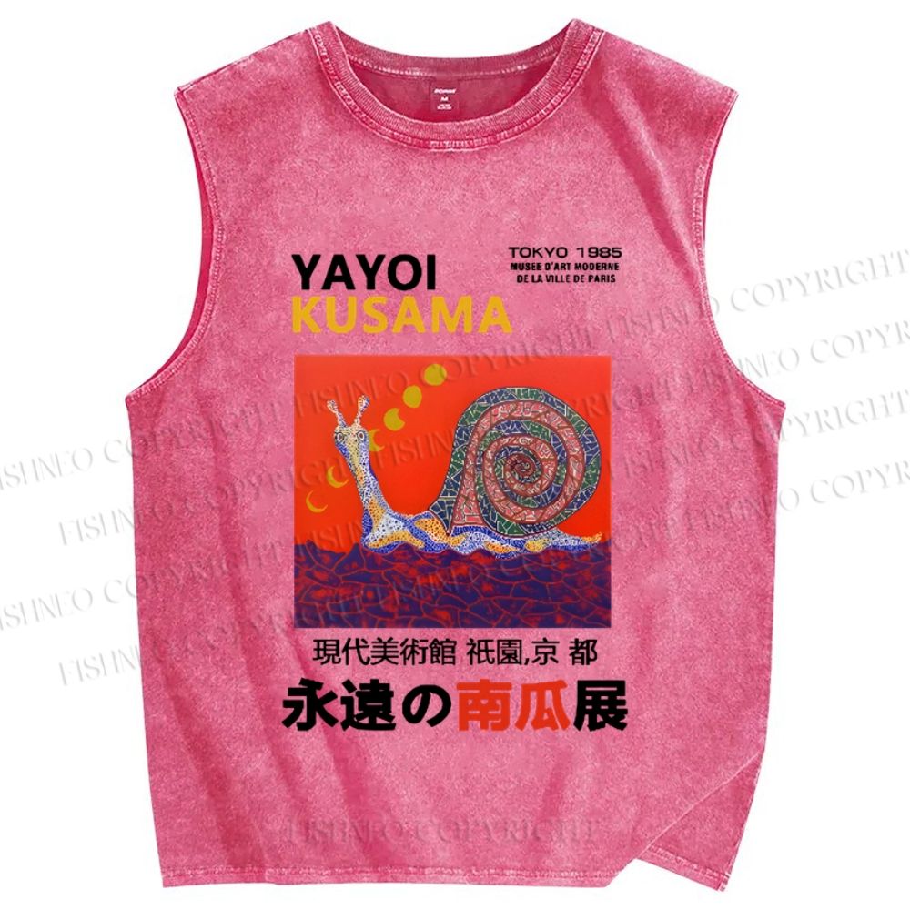 Unisex Japanese Yayoi Kusama Snail Printed Washed Tank Top